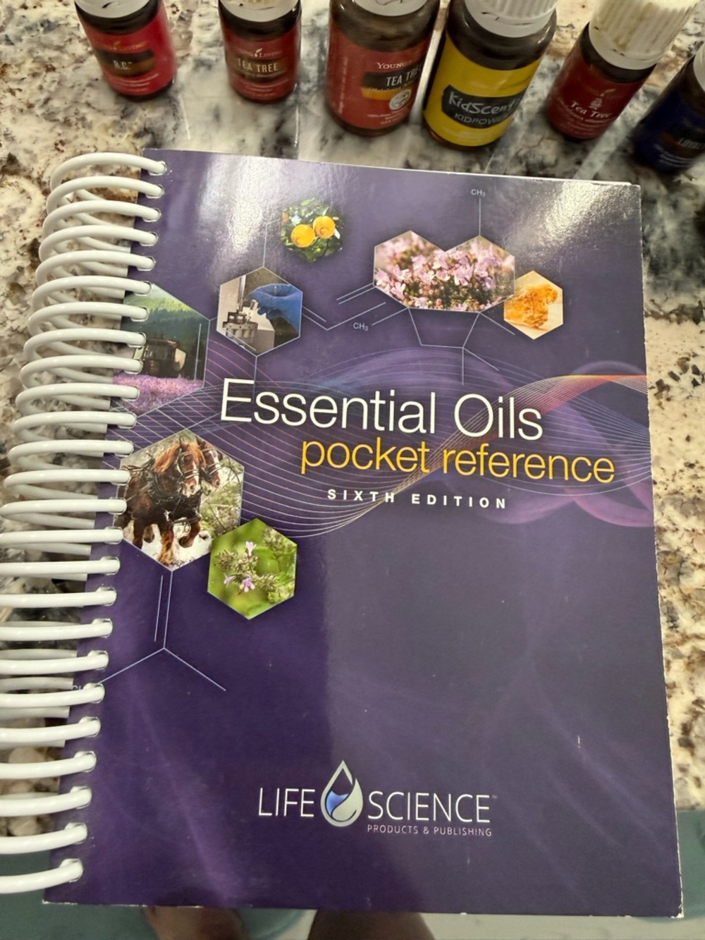 Life Science Essential Oils Pocket Reference - Purple Cover and 7 essential oils